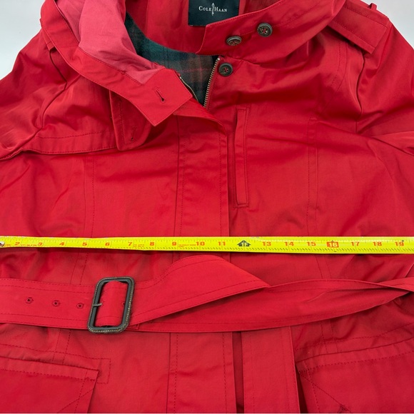 Cole Haan Jacket Coat Women's X-Large Red Rain Belted Hooded Flannel Lined - Picture 6 of 8
